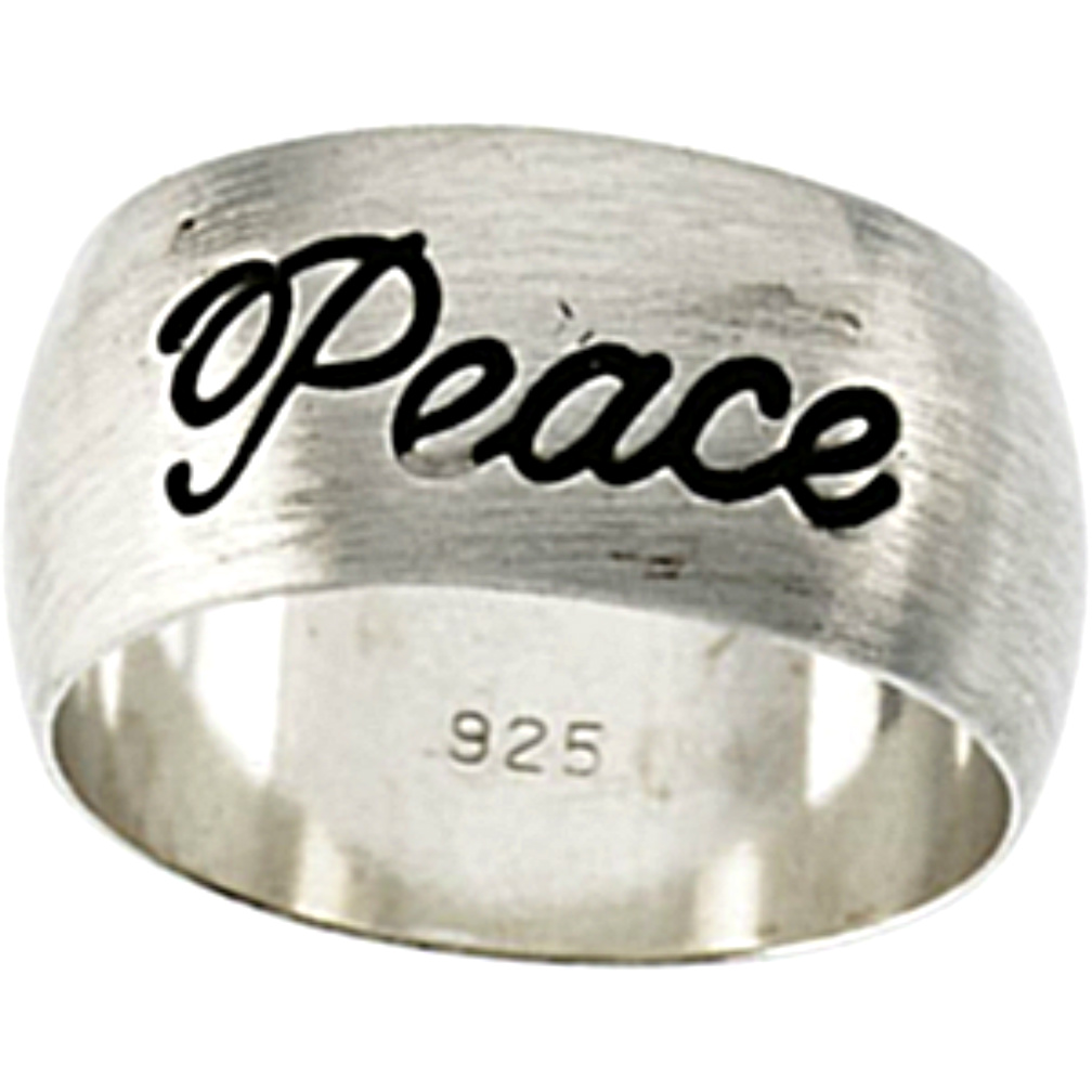 Antiqued Peace Ring 14k White Gold. 