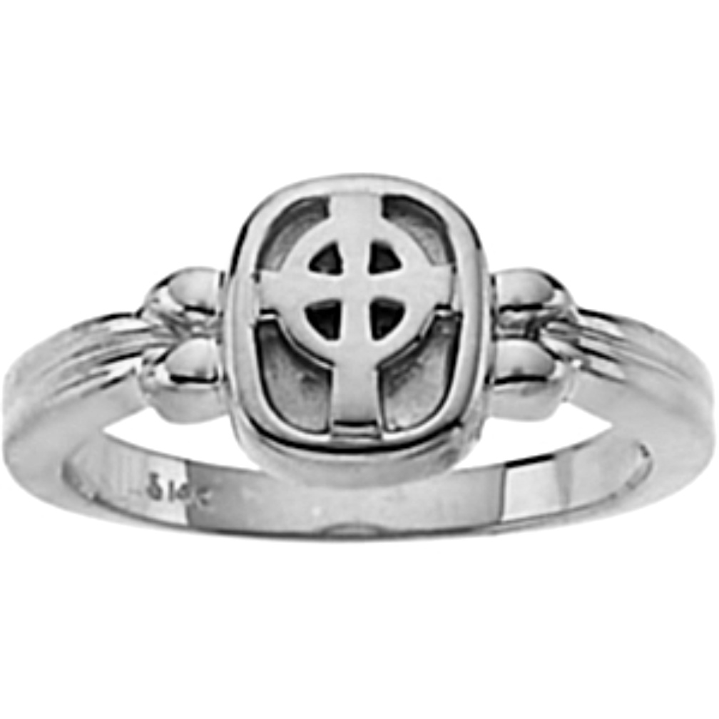 Celtic Cross Ring 14k White Gold. 