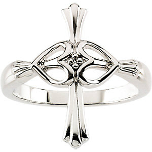 Cross Hearts Ring with Diamond 14k White Gold. 