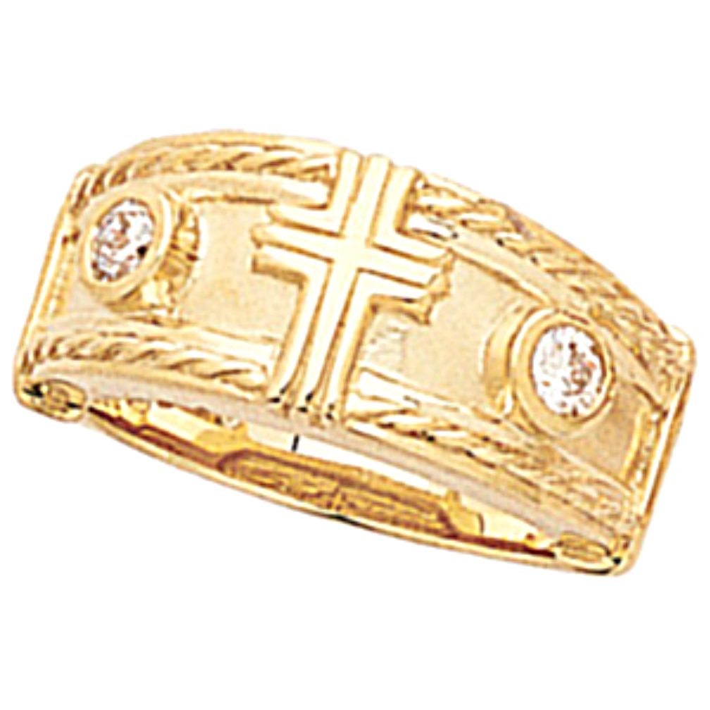 Diamond Cross Ring 14k Yellow Gold. 