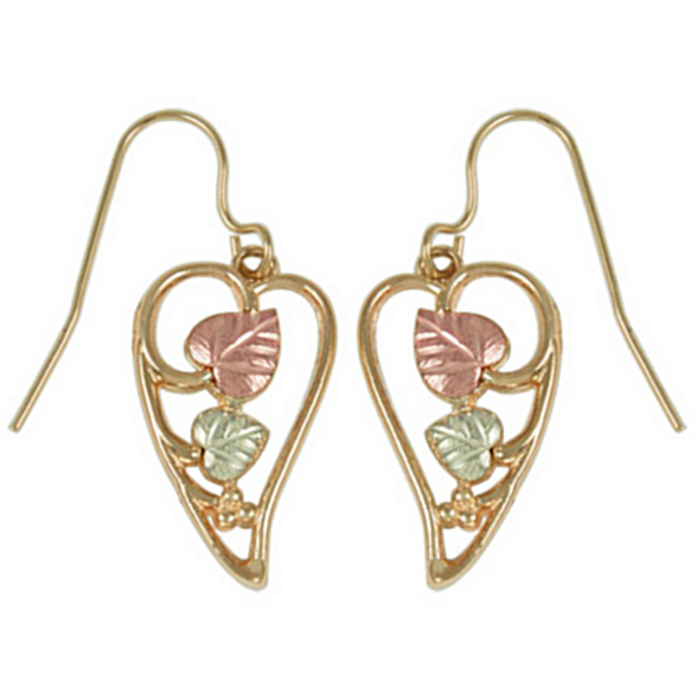 Traditional Leaf Earrings, 10k Yellow Gold, 12k Green and Rose Gold Black Hills Gold Motif 