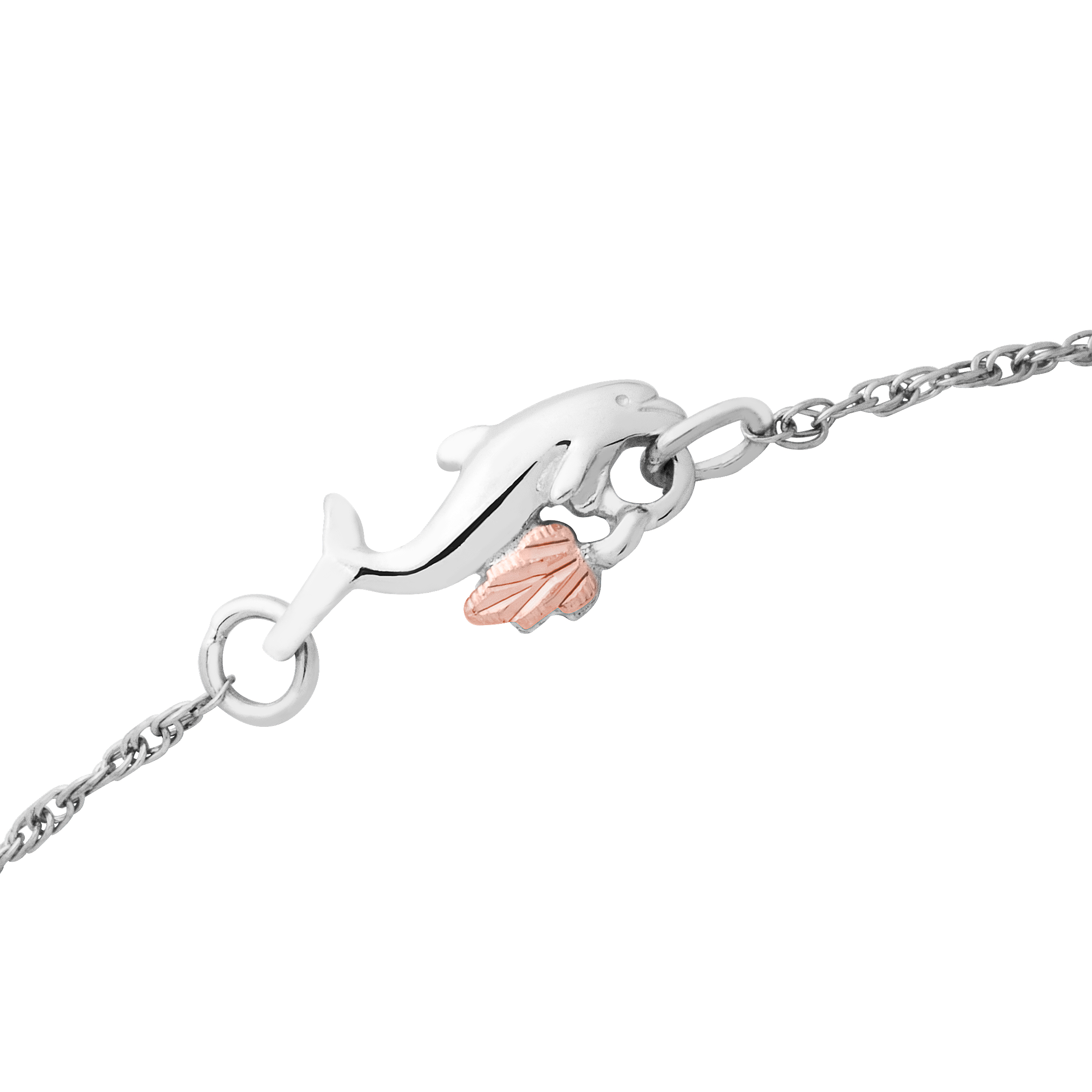 Sterling Silver Dolphin Ankle Bracelet with Black Hills Gold . 