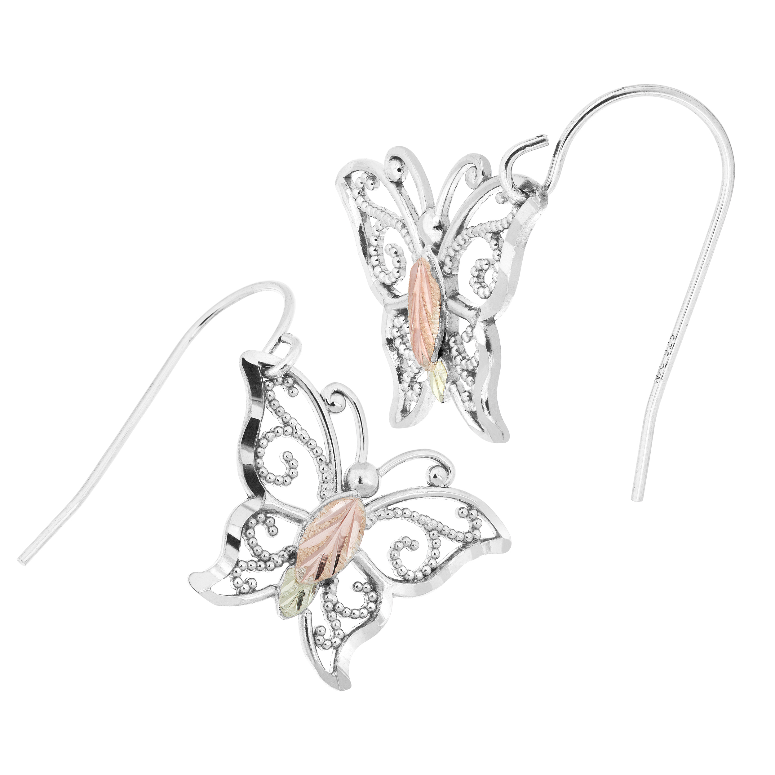 Beautiful, sparkling butterfly earrings in Black Hills Gold and sterling silver.