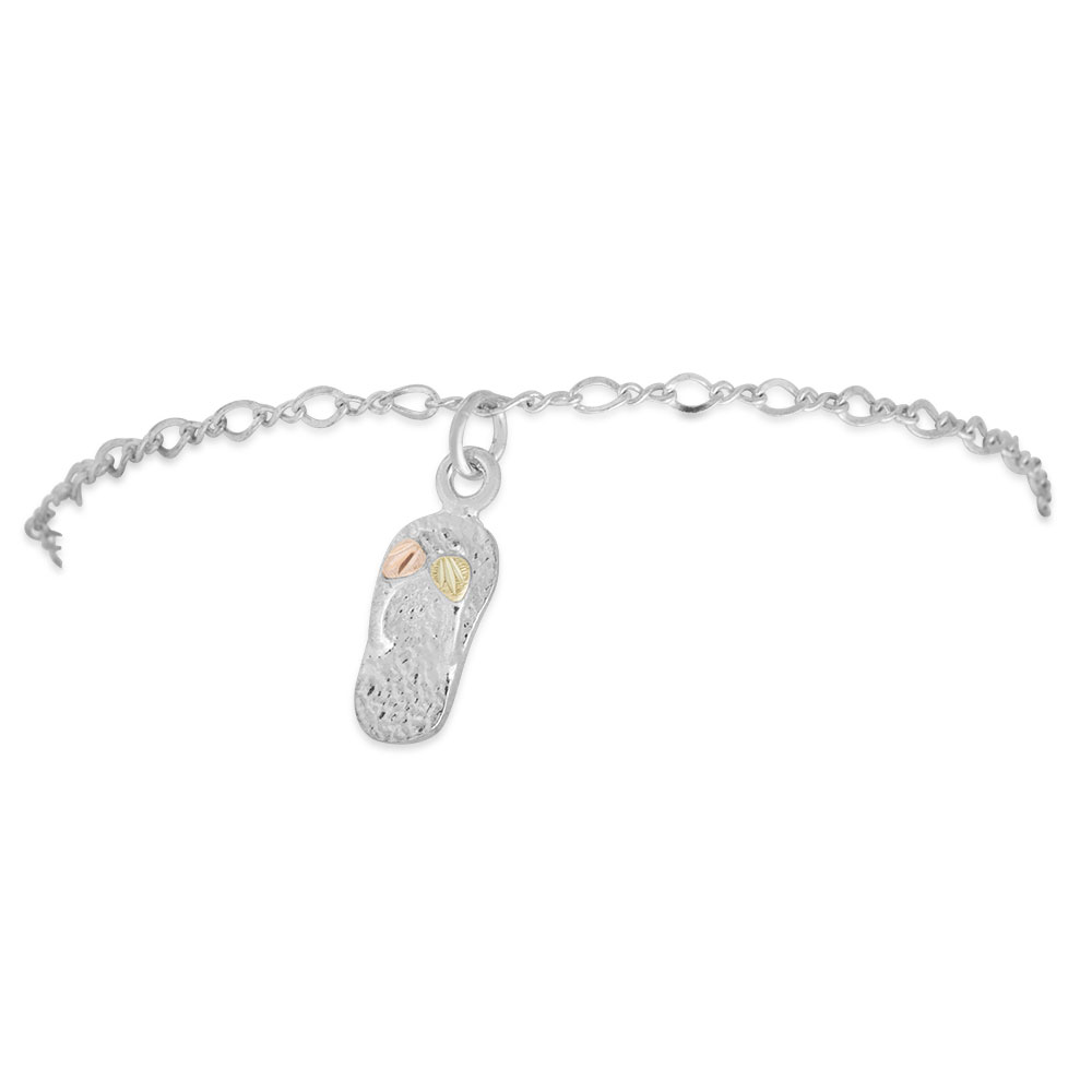 Sterling Silver Flip Flop Ankle Bracelet in Black Hills Gold . 