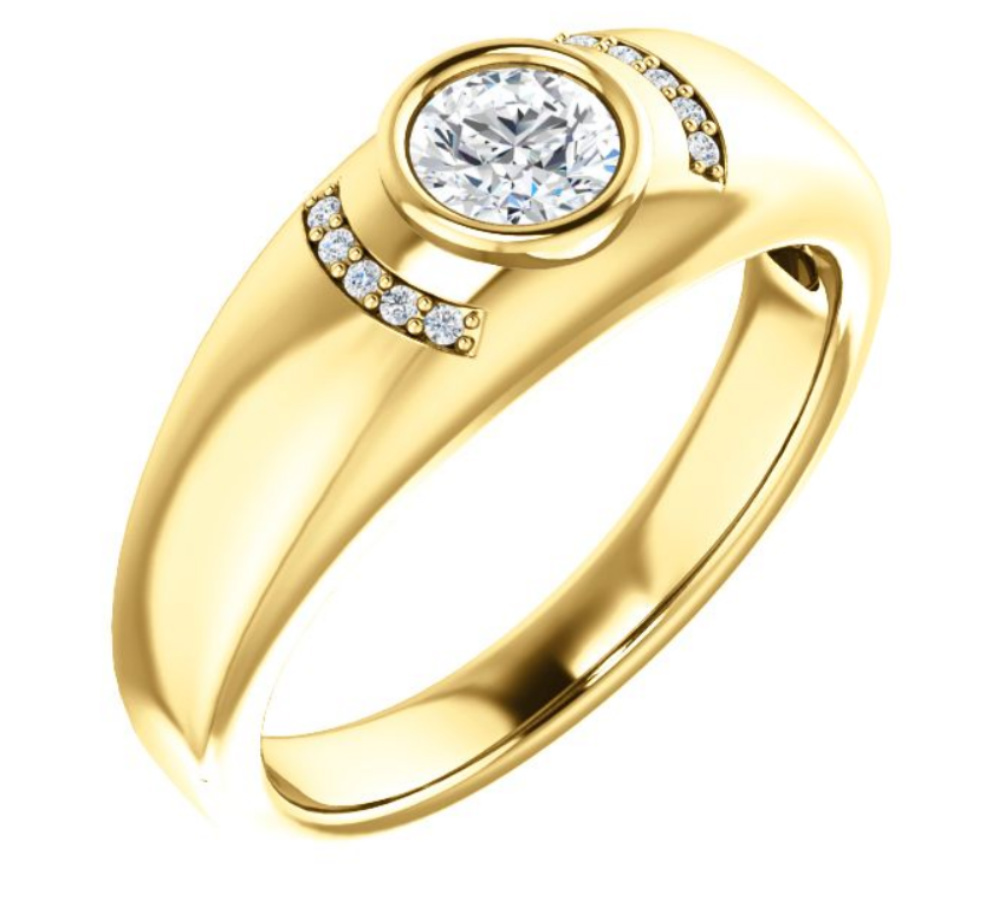 Men's Bezel Set Diamond 14k Yellow Gold Band. 