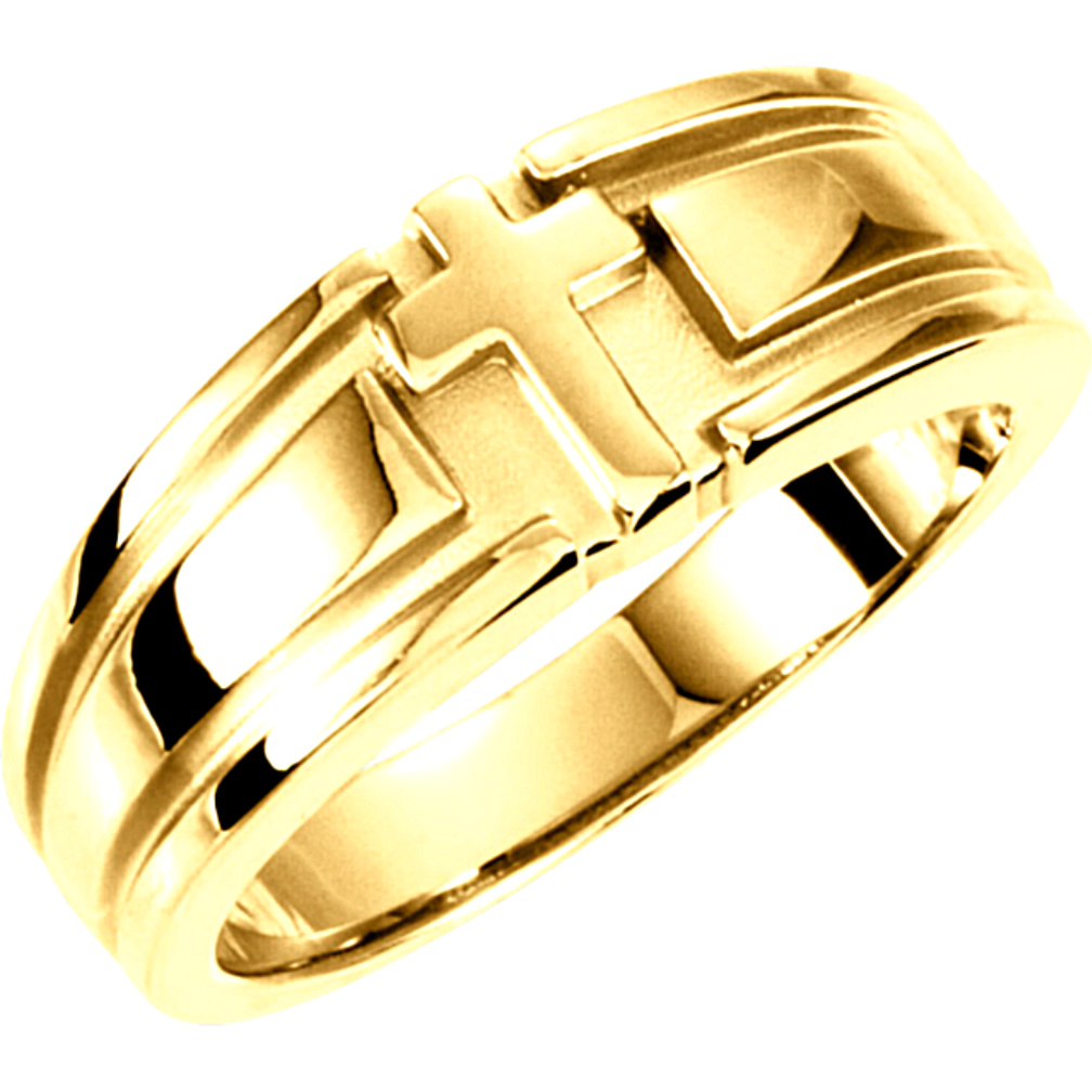 Religious Cross Duo Band 14k Yellow Gold. 