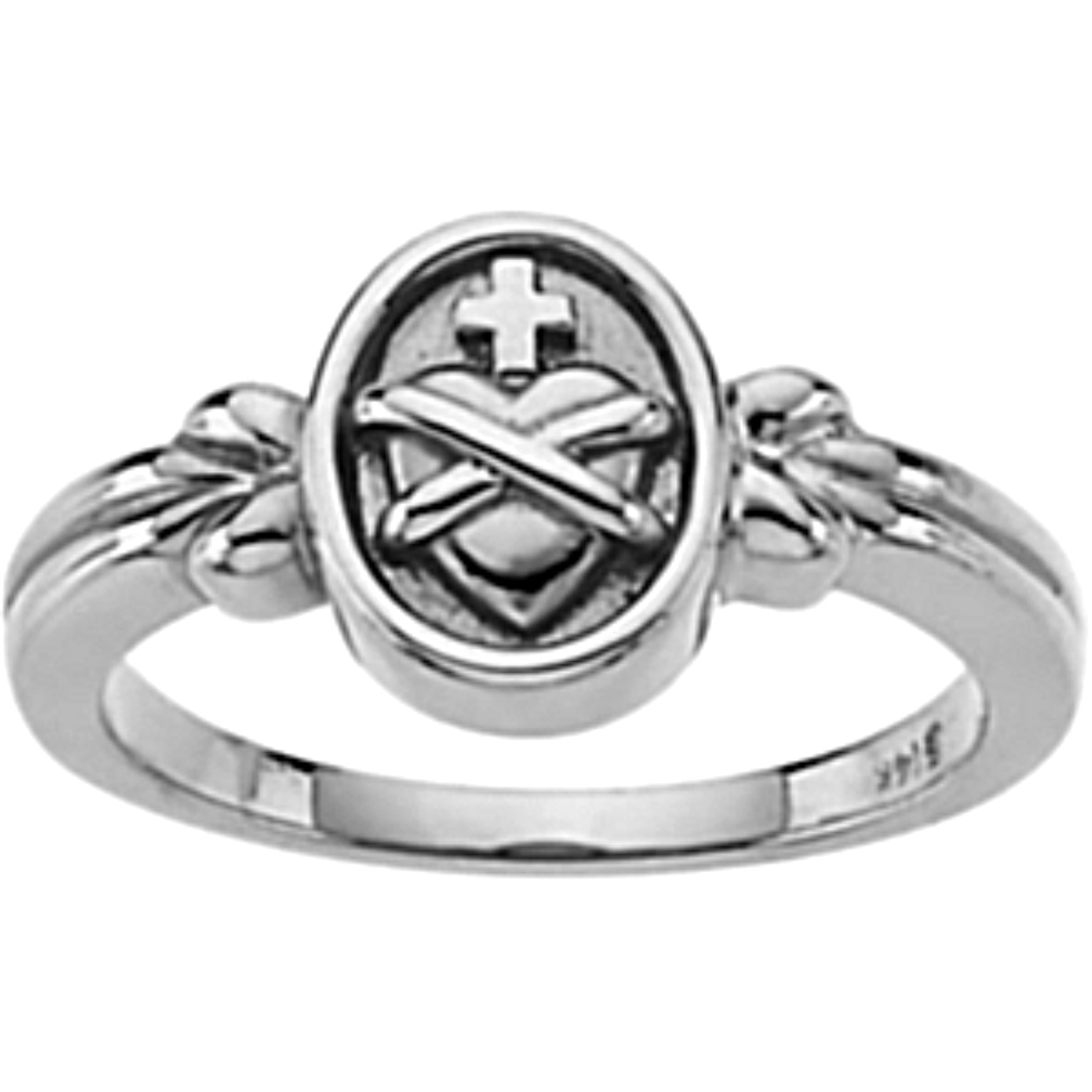 Sacred Heart Ring 14k White Gold. 