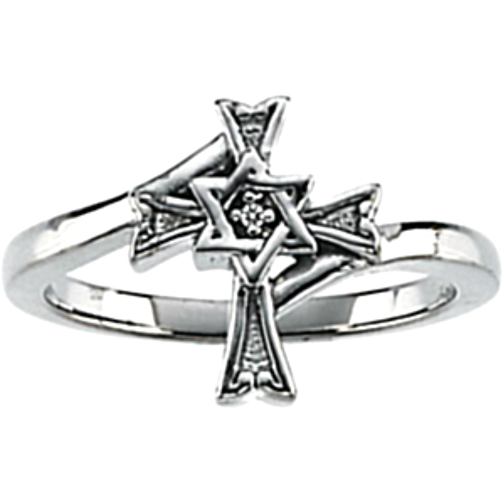 Star of David Cross Ring 14k White Gold. 