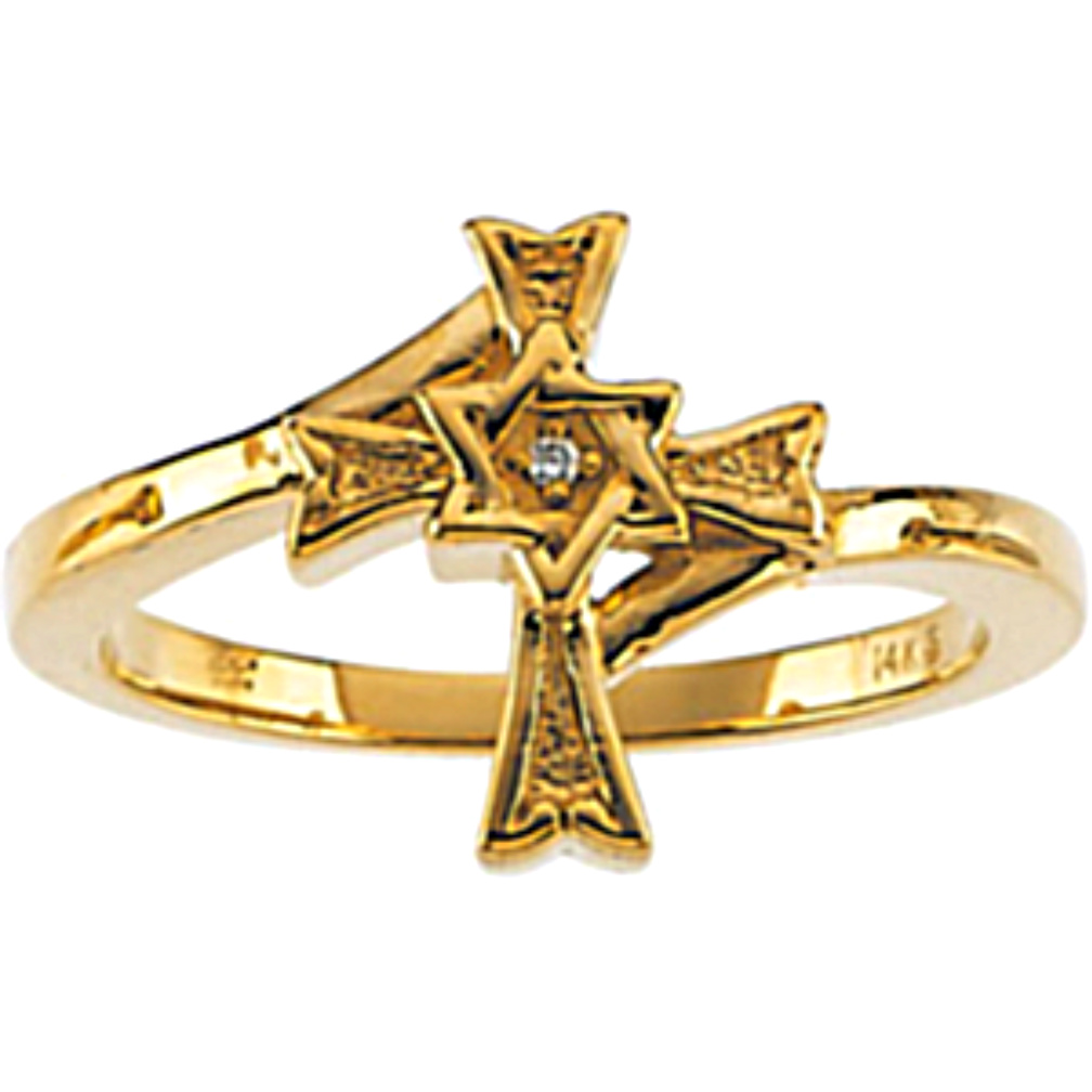 Star of David Cross Ring 14k Yellow Gold. 