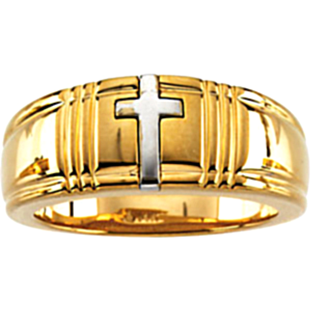 Two Tone Cross 14k yellow Gold Ring. 