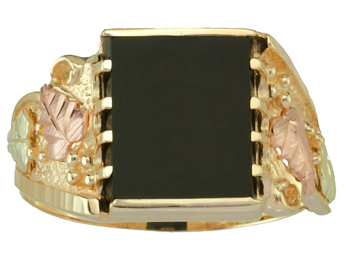 Onyx Ring, 10k Yellow Gold, 12k Green and Rose Gold Black Hills Gold Motif