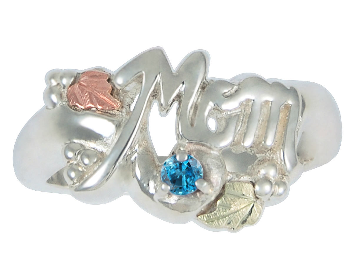 Blue Topaz 'Mom' Ring, Sterling Silver, 12k Green and Rose Gold Black Hills Gold Motif