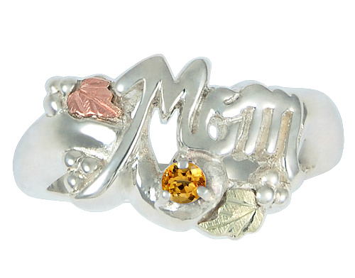 Citrine 'Mom' Ring, Sterling Silver, 12k Green and Rose Gold Black Hills Gold Motif