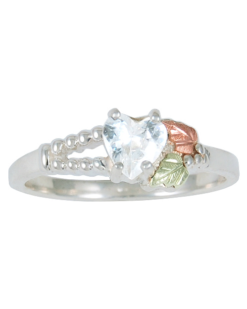 CZ Heart Ring, Sterling Silver, 12k Green and Rose Gold Black Hills Gold Motif