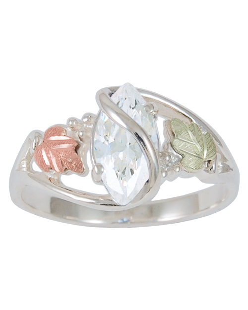 CZ Marquise Sterling Silver, 12k Rose Gold, 12k Green Gold Black Hills Gold Ring