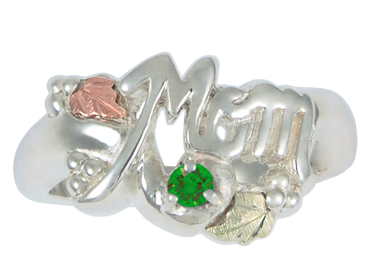 Emerald 'Mom' Ring, Sterling Silver, 12k Green and Rose Gold Black Hills Gold Motif