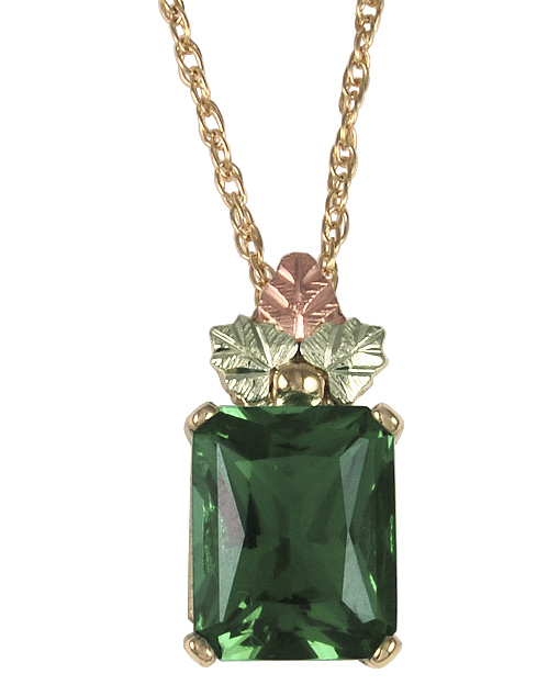 Emerald Pendant Necklace, 10k Yellow Gold, 12k Green and Rose Gold Black Hills Gold Motif