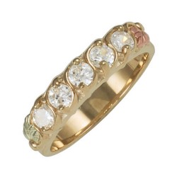 Five White CZ Scalloped Ring, 10k Yellow Gold, 12k Rose and Green Gold Black Hills Gold Motif