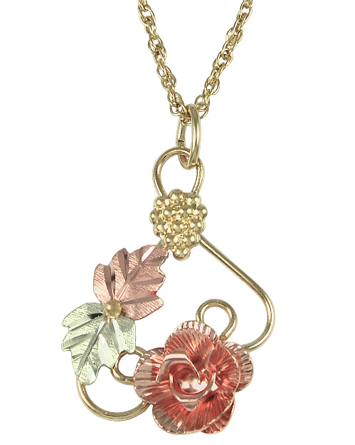 Flower Necklace in 10k Yellow Gold, 12k Green and Rose Gold Black Hills Gold Motif