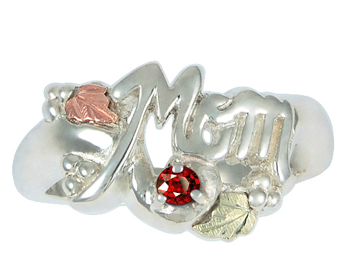 Garnet 'Mom' Ring, Sterling Silver, 12k Green and Rose Gold Black Hills Gold Motif