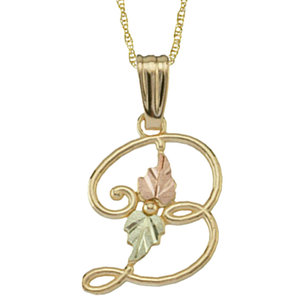 Initial 'B' Pendant Necklace, 10k Yellow Gold, 12k Green and Rose Gold Black Hills Gold Motif