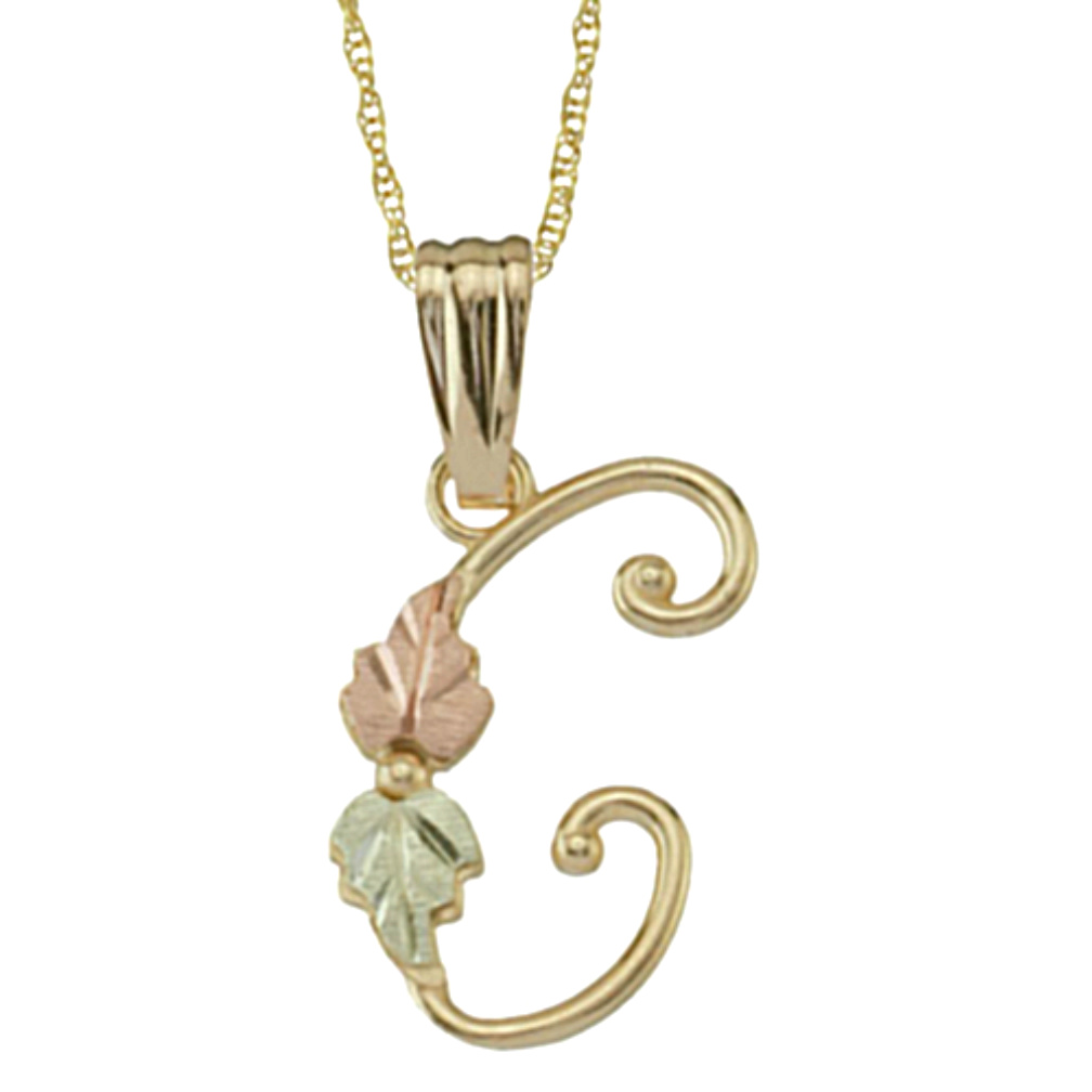 Initial 'C' Pendant Necklace, 10k Yellow Gold, 12k Green and Rose Gold Black Hills Gold Motif