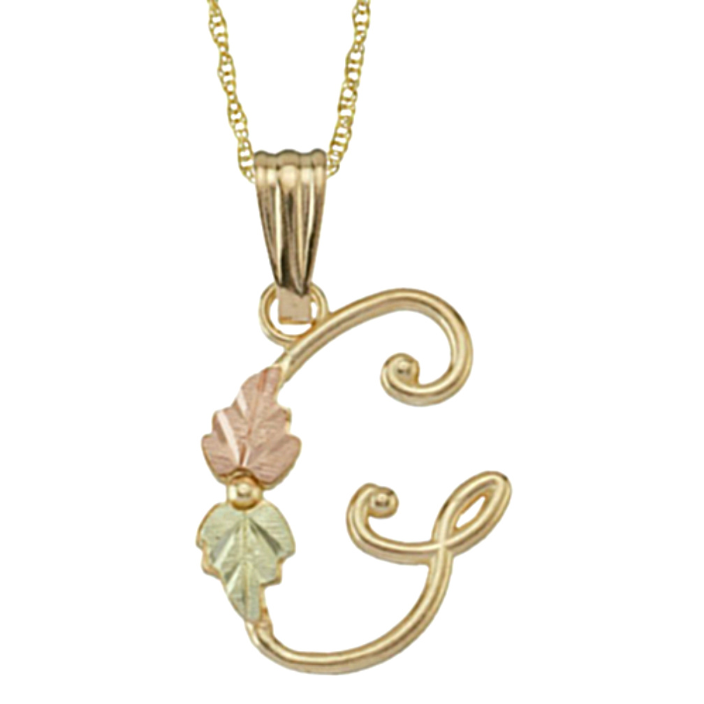 Initial 'G' Pendant Necklace, 10k Yellow Gold, 12k Green and Rose Gold Black Hills Gold Motif