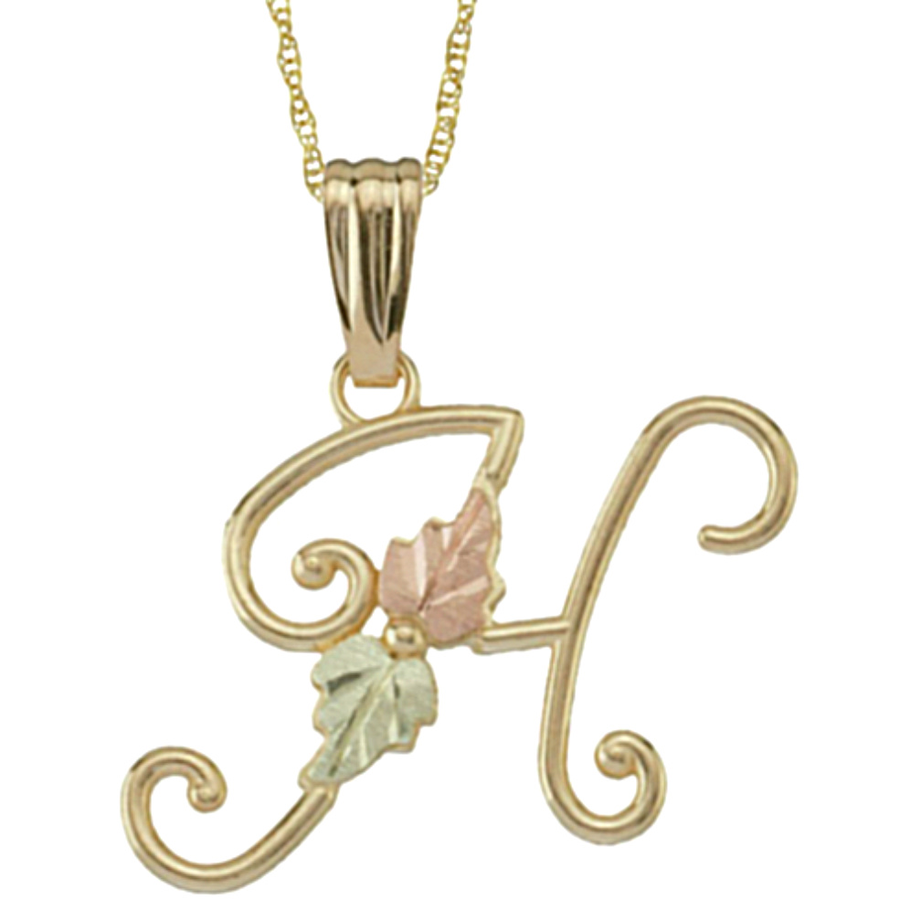 Initial 'H' Pendant Necklace, 10k Yellow Gold, 12k Green and Rose Gold Black Hills Gold Motif