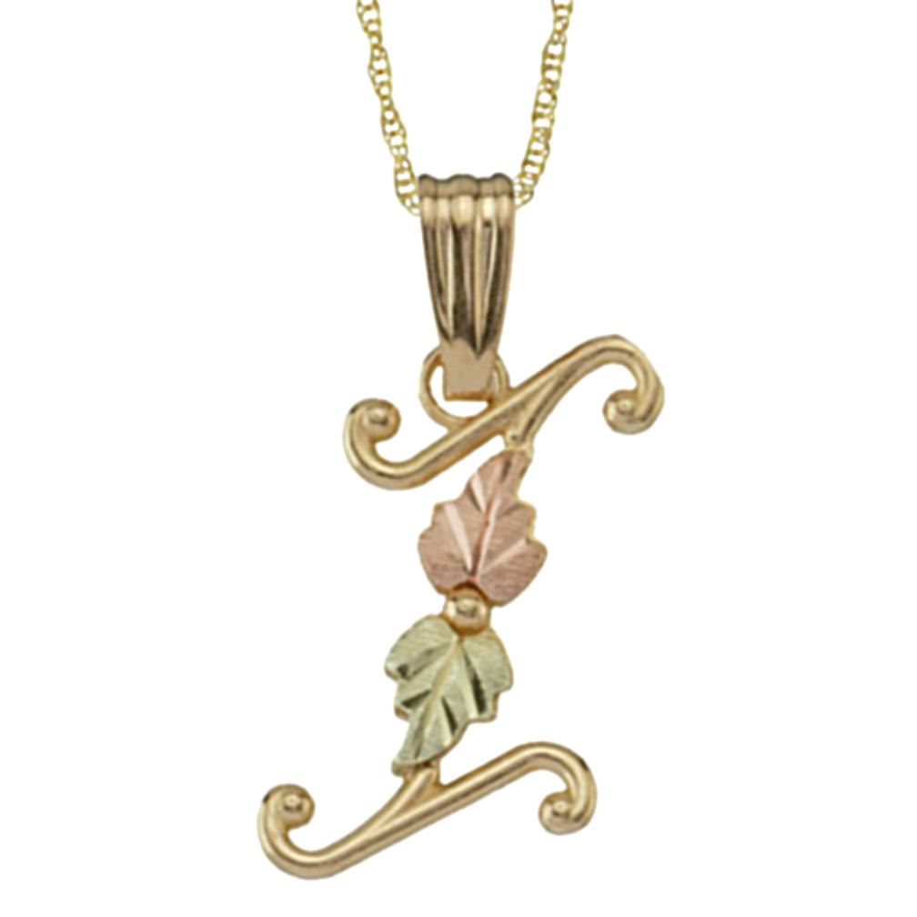Initial 'I' Pendant Necklace, 10k Yellow Gold, 12k Green and Rose Gold Black Hills Gold Motif