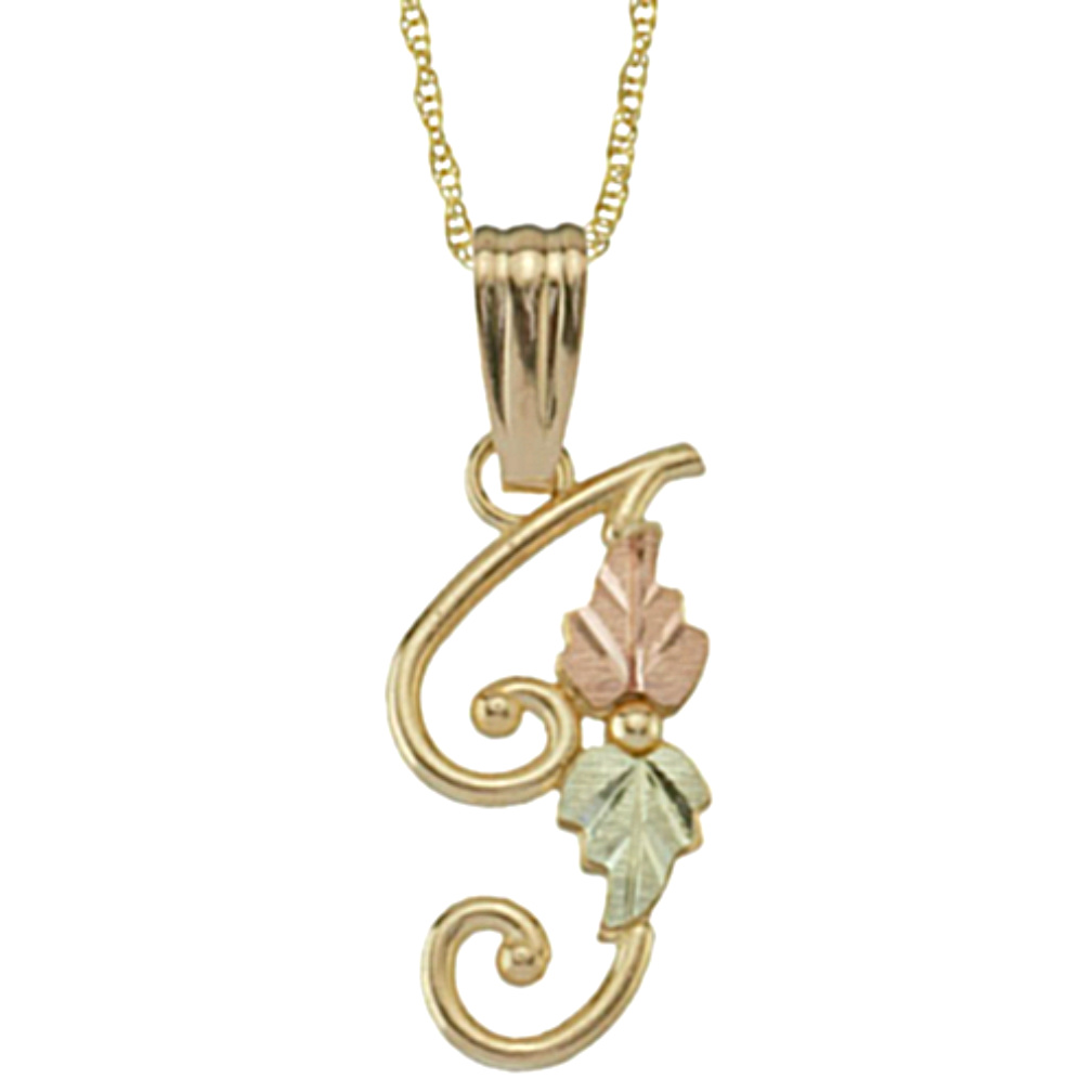 Initial 'J' Pendant Necklace, 10k Yellow Gold, 12k Green and Rose Gold Black Hills Gold Motif
