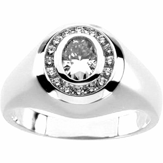 Men's Charles & Colvard Forever Classic Moissanite and Diamond Rhodium Plated 14k White Gold Ring