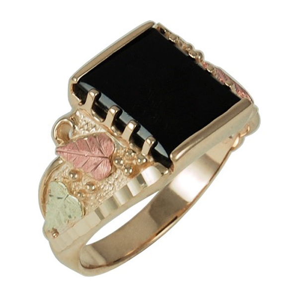 Onyx Ring, 10k Yellow Gold, 12k Green and Rose Gold Black Hills Gold Motif