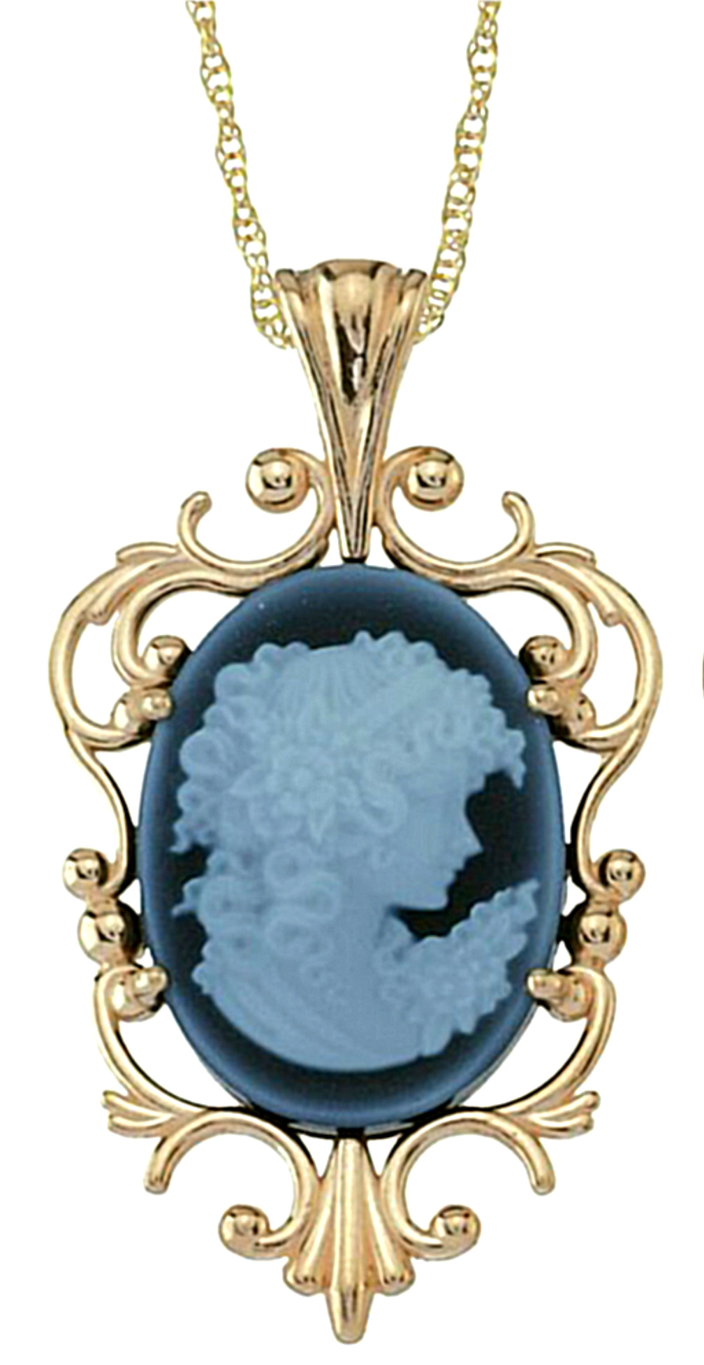 Oval Agate Cameo Victorian Style Pendant Necklace, 10k Yellow Gold, 12k Green and Rose Gold Black Hills Gold Motif