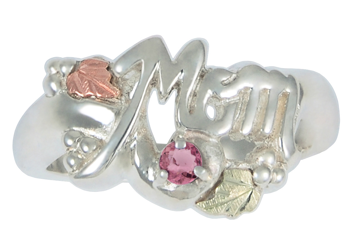 Pink Tourmaline 'Mom' Ring, Sterling Silver, 12k Green and Rose Gold Black Hills Gold Motif