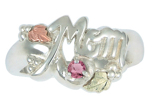 Pink Tourmaline 'Mom' Ring, Sterling Silver, 12k Green and Rose Gold Black Hills Gold Motif