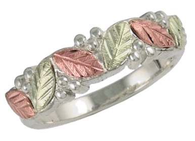 Petite Grape Cluster Band, Sterling Silver, 12k Green and Rose Gold Black Hills Gold Motif