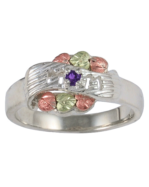 Amethyst Mom Ring, Sterling Silver, 12k Green and Rose Gold Black Hills Gold Motif