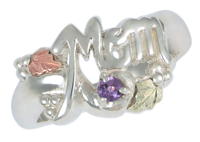 Amethyst 'Mom' Ring, Sterling Silver, 12k Green and Rose Gold Black Hills Gold Motif