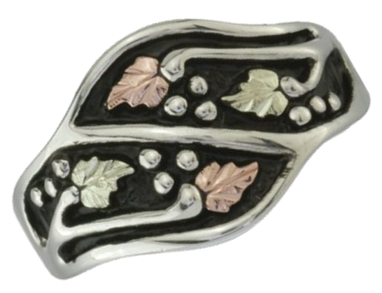 Antiqued Band, Sterling Silver, 12k Green and Rose Gold Black Hills Gold Motif