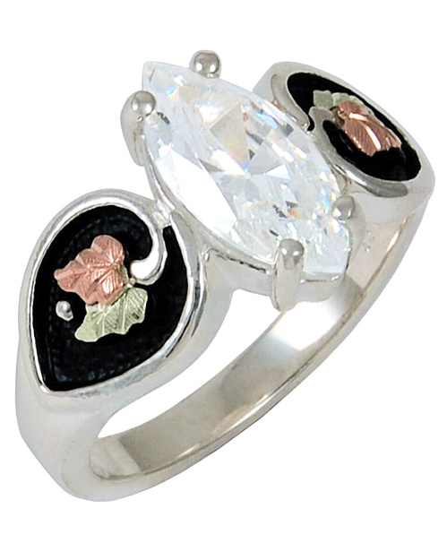 Antiqued Cubic Zirconia, Sterling Silver, 12k Green and Rose Gold Black Hills Gold Motif