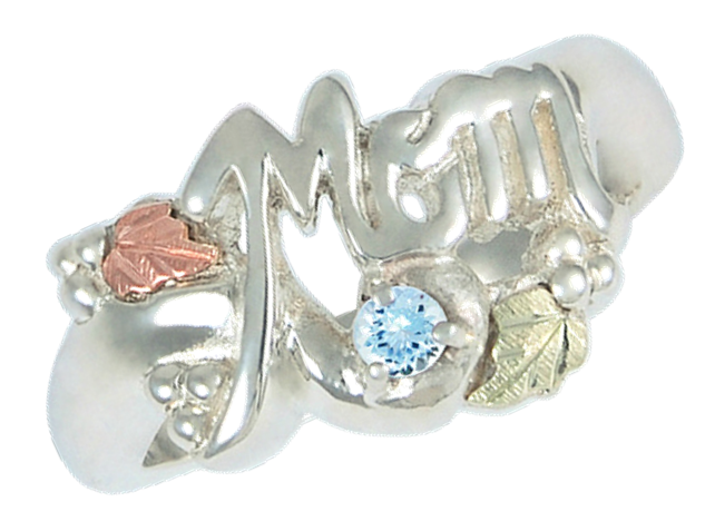 Aquamarine 'Mom' Ring, Sterling Silver, 12k Green and Rose Gold Black Hills Gold Motif