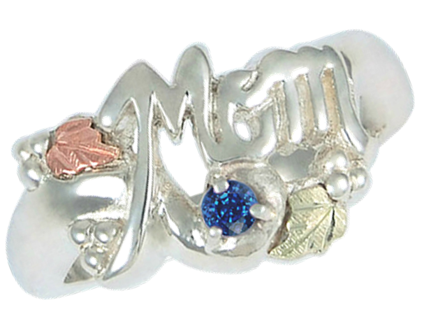 Blue Sapphire 'Mom' Ring, Sterling Silver, 12k Green and Rose Gold Black Hills Gold Motif