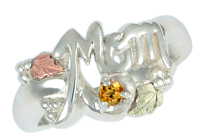 Citrine 'Mom' Ring, Sterling Silver, 12k Green and Rose Gold Black Hills Gold Motif