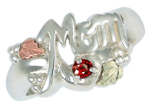 Garnet 'Mom' Ring, Sterling Silver, 12k Green and Rose Gold Black Hills Gold Motif