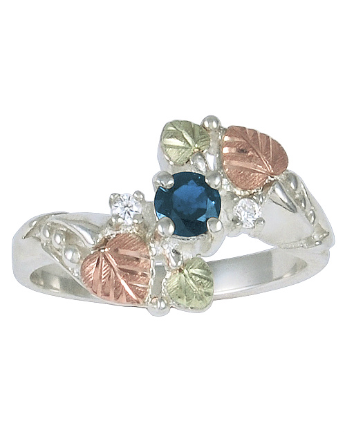 Lab Created Sapphire and Cubic Zirconia Ring, Sterling Silver, 12k Green and Rose Gold Black Hills Gold Motif