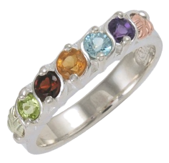 Five Birthstones Mothers Ring, Sterling Silver, 12k Green and Rose Gold Black Hills Gold Motif