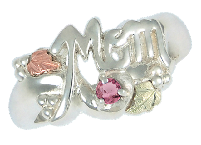 Pink Tourmaline 'Mom' Ring, Sterling Silver, 12k Green and Rose Gold Black Hills Gold Motif