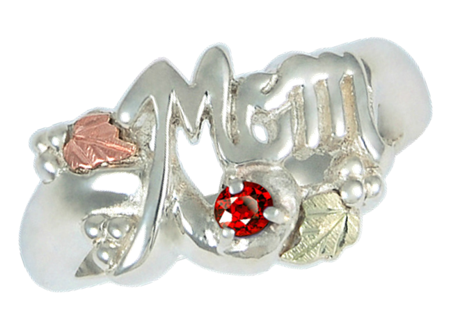 Ruby 'Mom' Ring, Sterling Silver, 12k Green and Rose Gold Black Hills Gold Motif