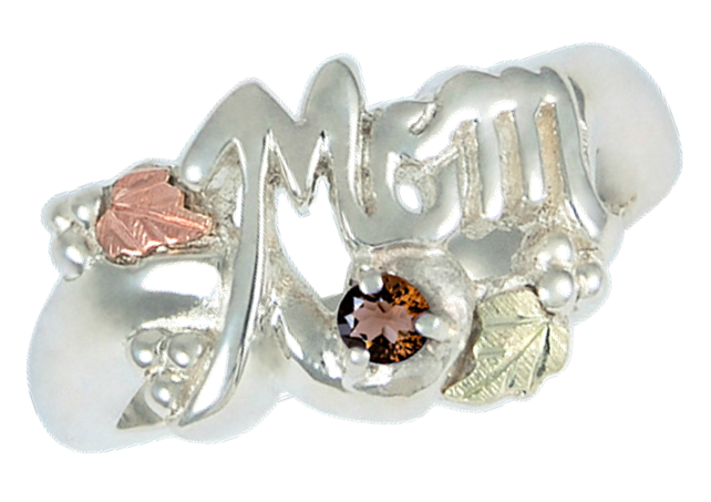 Smoky Quartz 'Mom' Sweet ring, Sterling Silver, 12k Green and Rose Gold Black Hills Gold Motif