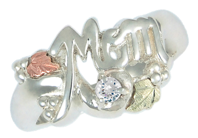 White Topaz 'Mom' Ring, Sterling Silver, 12k Green and Rose Gold Black Hills Gold Motif